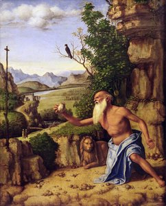St.Jerome in a Landscape、c.1500-10（oil on wood）